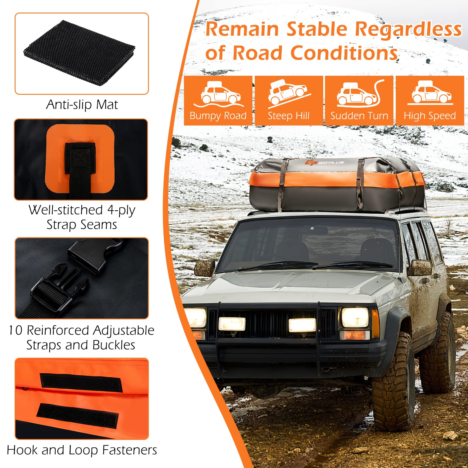 Car Rooftop Cargo Carrier Bag, 21 Cubic 100% Waterproof Soft Car Roof Bag for All Vehicles with/Without Rack