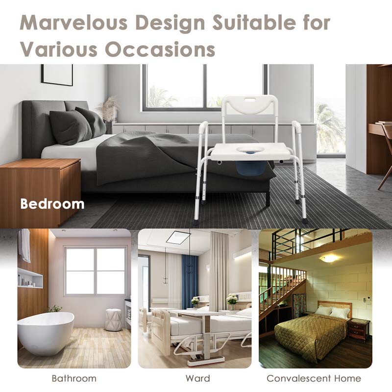 3-in-1 Bedside Commode Chair, Height Adjustable Toilet Seat, Portable Toilet Bath Shower Chair for Elders