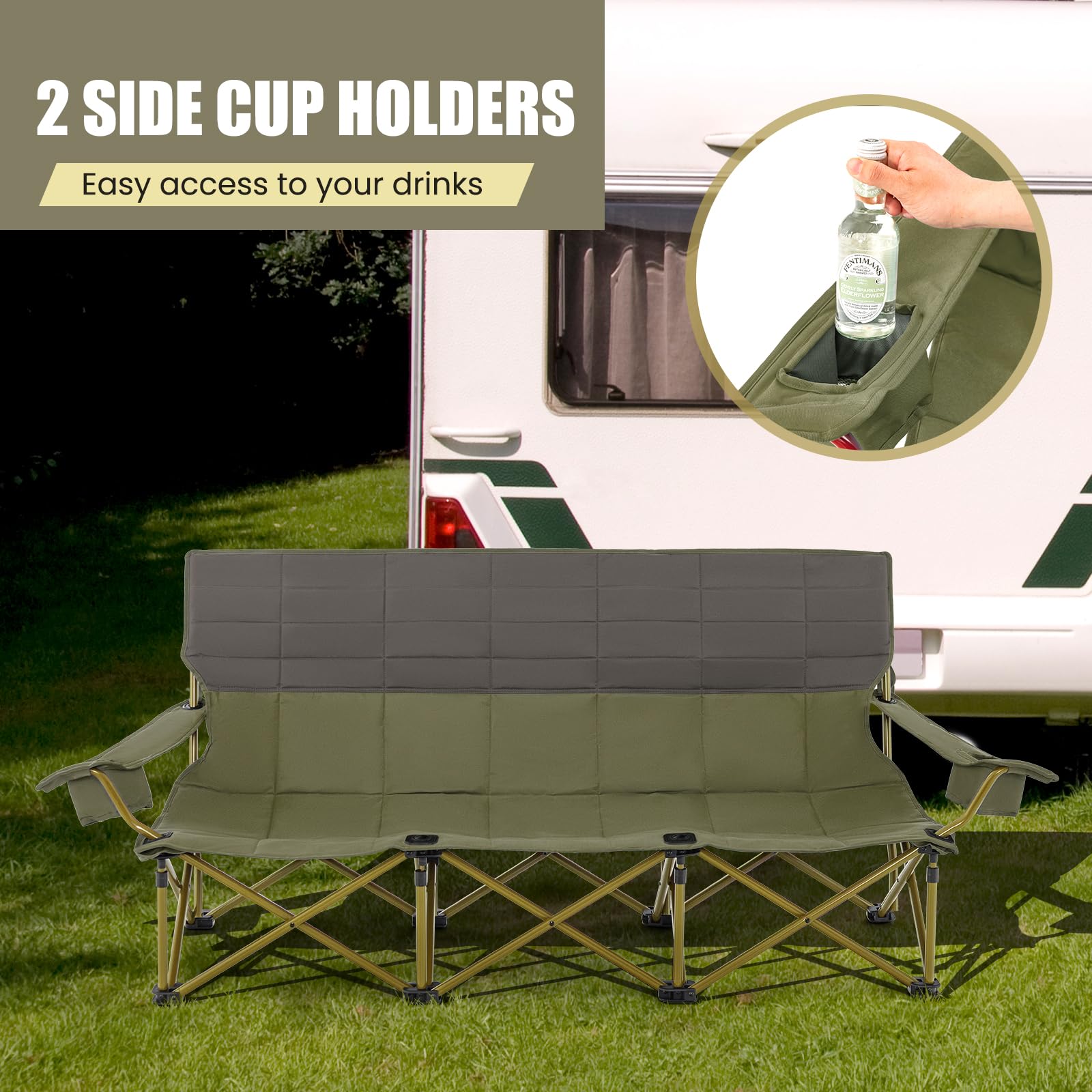 3 Person Camping Chair for Adults, Outdoor Folding Oversized Camping Couch Chair (3-Person Seat)