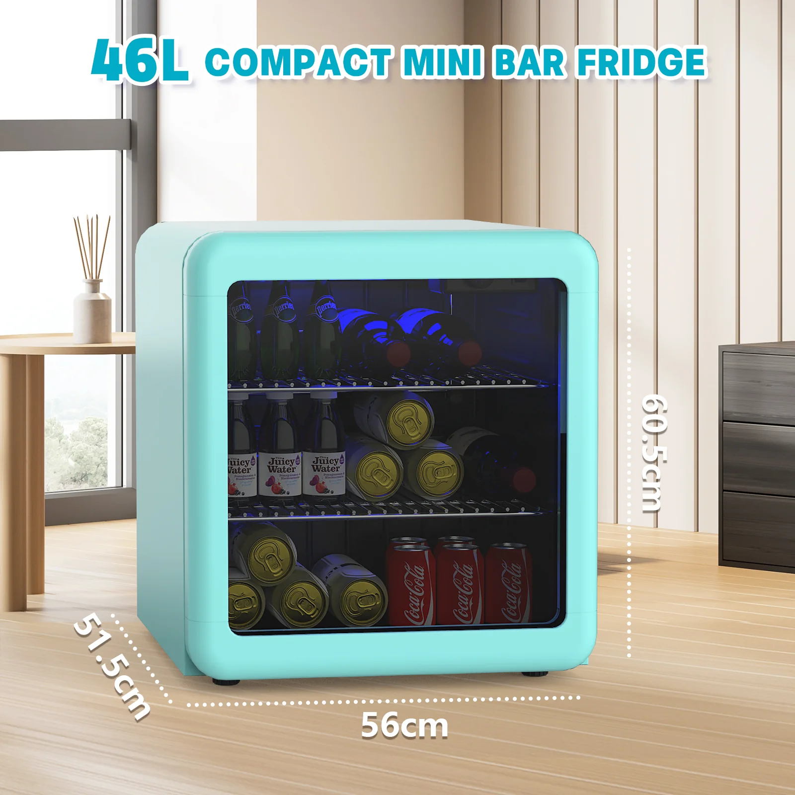 Mini Bar Fridge Cooler Blue Retro Fridge