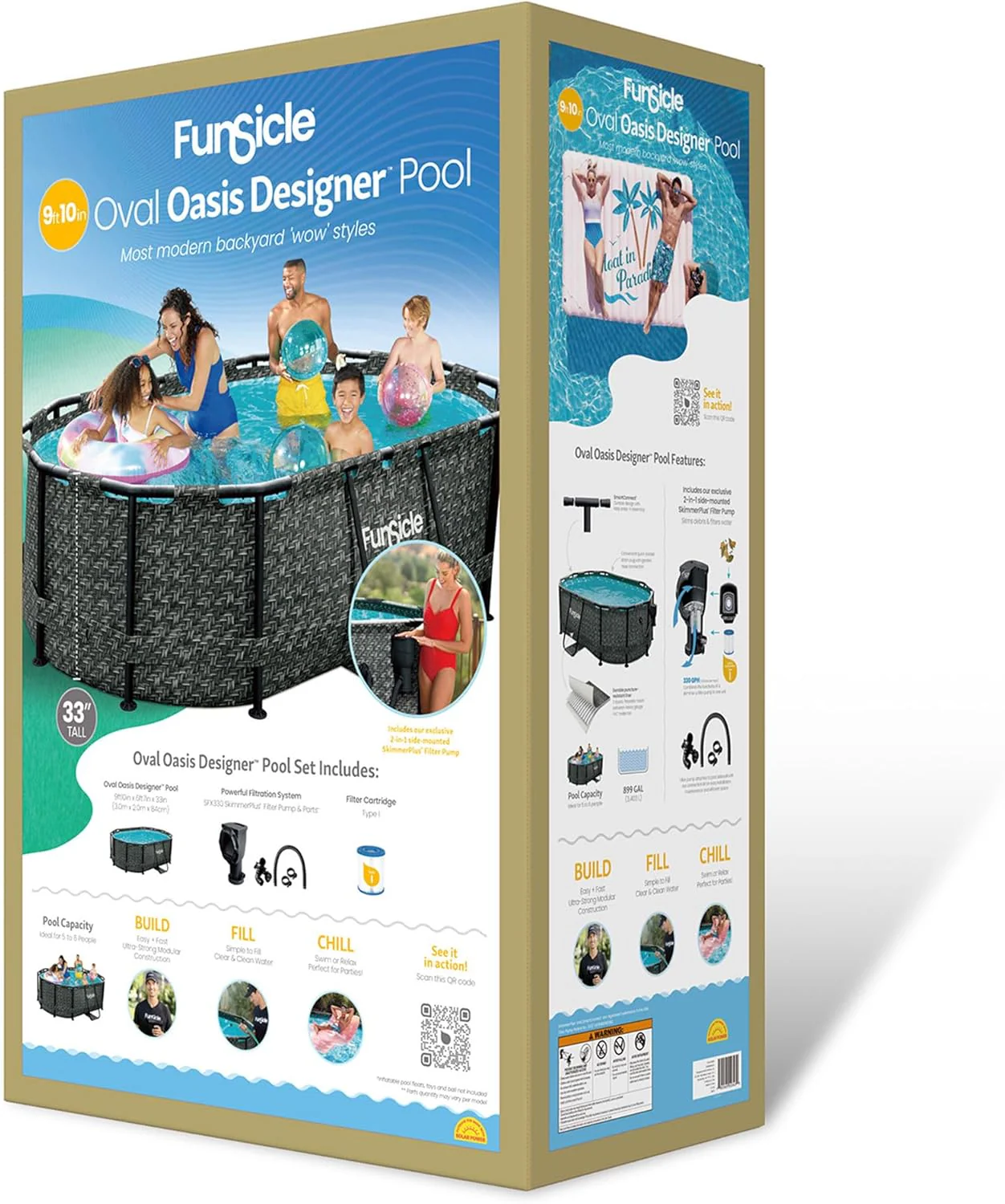 Funsicle 167 by 98 by 39.5 Inches Oasis Designer Oval Frame Outdoor Above Ground Swimming Pool Pool Set with Accessories, Dark Herringbone Gray