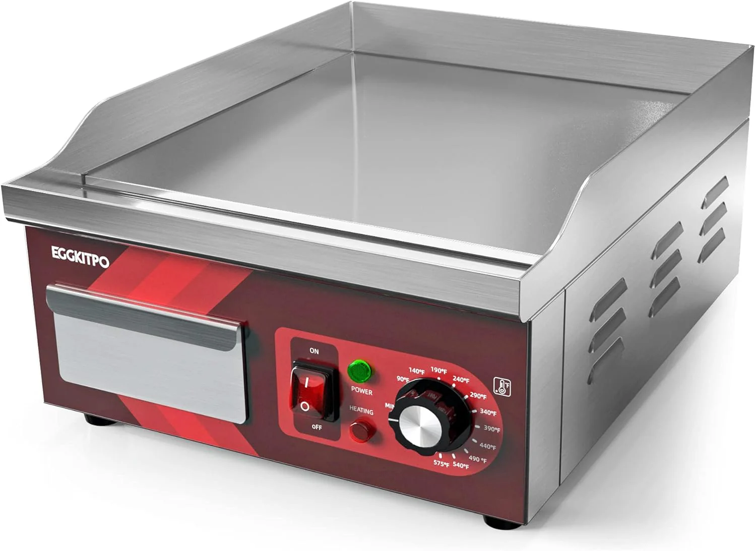14 Inch Electric Griddle, Non-Stick Flat Top Grill Commercial Electric Countertop Griddles Stainless Steel Adjustable Temperature Control 90��F-575��F for Home or Restaurant Use