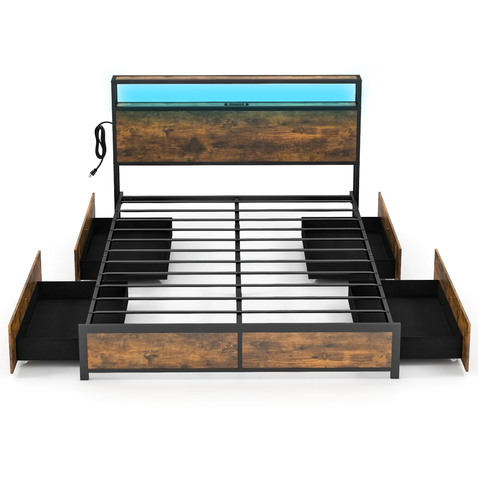 Giantex Queen Bed Frame with Smart LED Lights, Metal Platform Bed with Storage Headboard