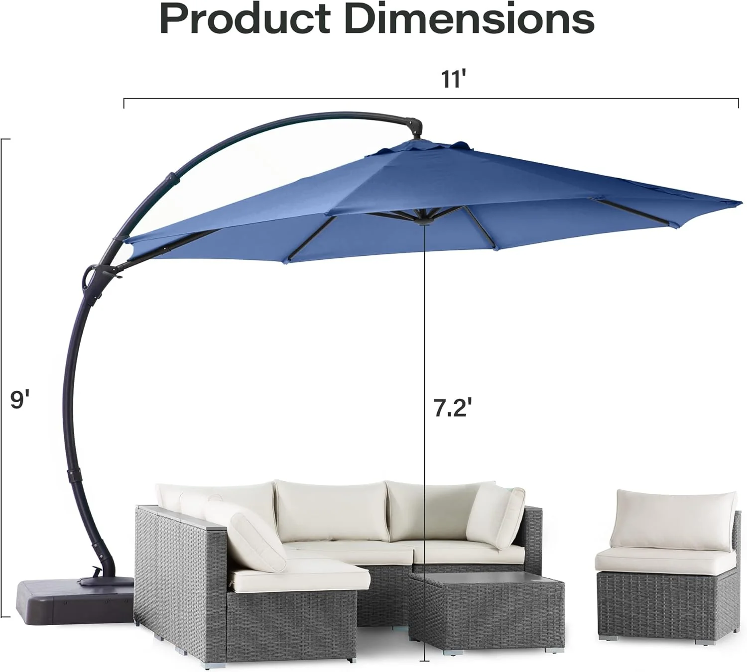 LAUSAINT HOME Outdoor Patio Umbrella with Base included, 11 FT Deluxe Curvy Cantilever Umbrella Heavy Duty Offset Hanging Umbrella with 360�� Rotation for Market, Pool, Garden, Backyard, Deck (Beige)