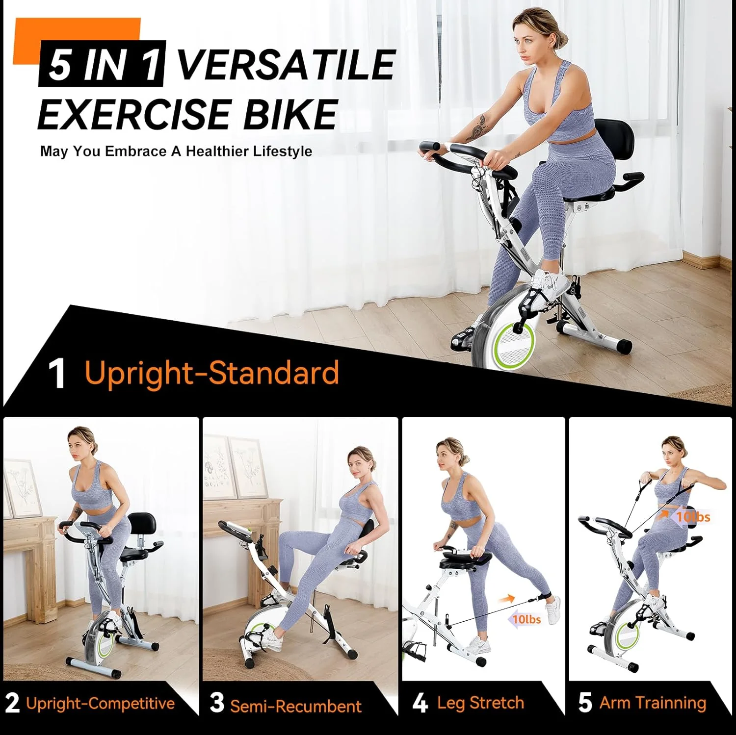 Foldable Exercise Bike Stationary Bikes for Home, 5 IN 1 Indoor Workout Bike, Cycling Bike with 16-Level Quiet Magnetic Resistance, 6.6 LBS Flywheel and 300LBS Capacity, 2025 Designed 817 X-bike