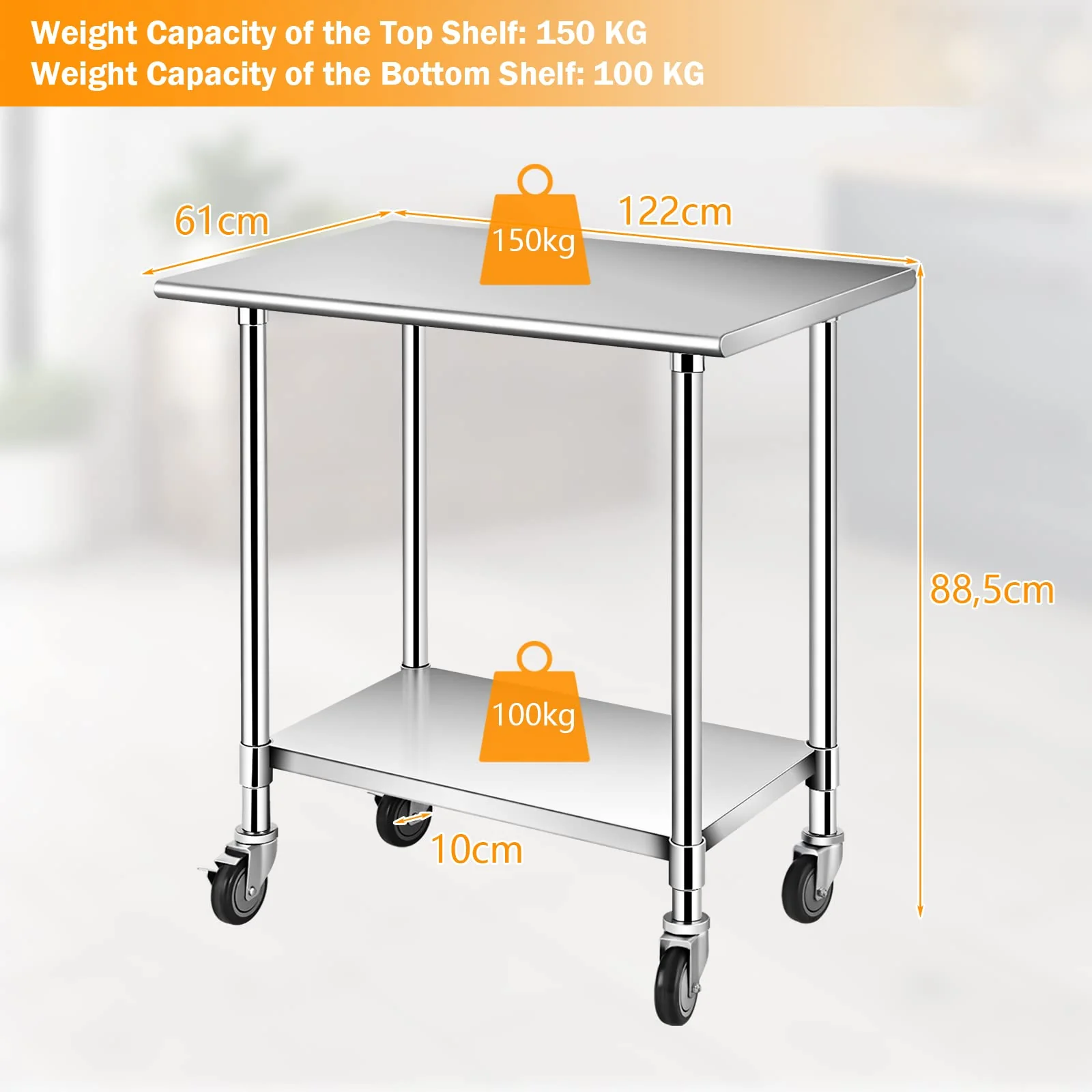 Giantex Stainless Steel Workbench, Prep Work Table, Adjustable Bottom Shelf