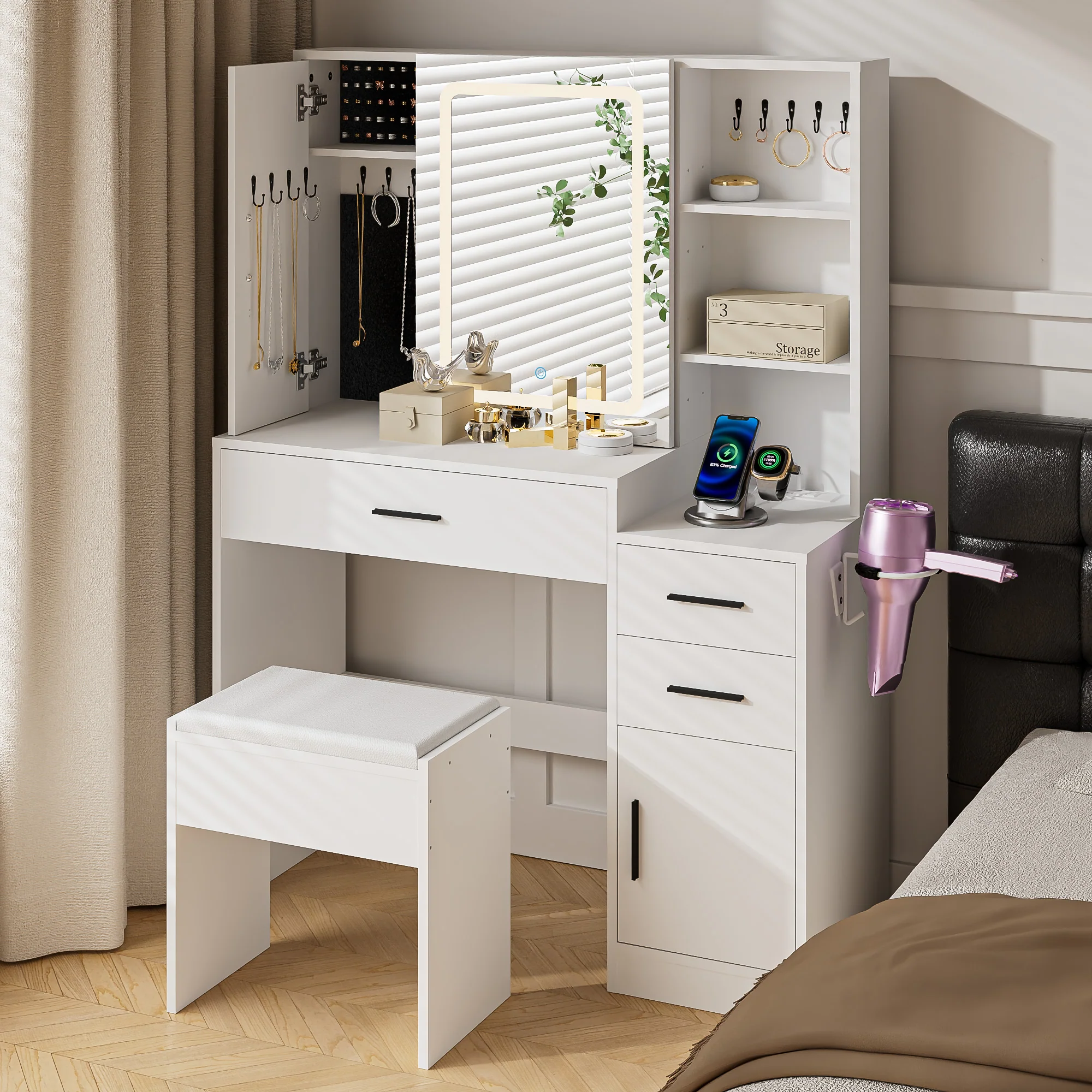 Dressing Table Stool Set with Mirror