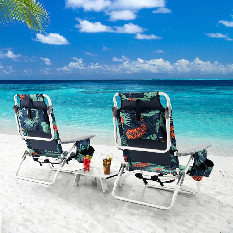 2 Pack 5-Position Outdoor Folding Backpack Beach Chair & Table Set, Patio Lawn Camping Chair Beach Sling Chair