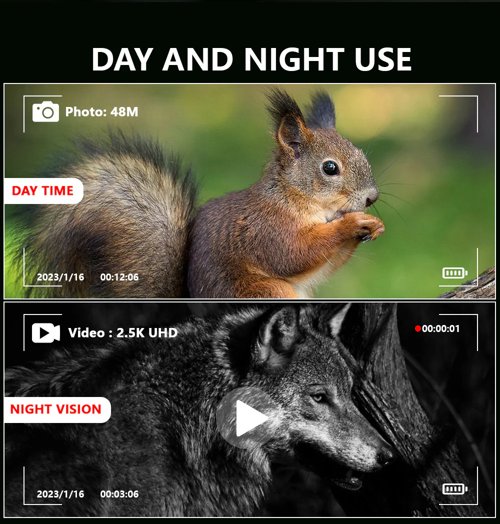 Black Professional HD Digital Night Vision Binoculars - 6X Optical Zoom, IR Illumination, Record 2.5K Video & 48MP Photos