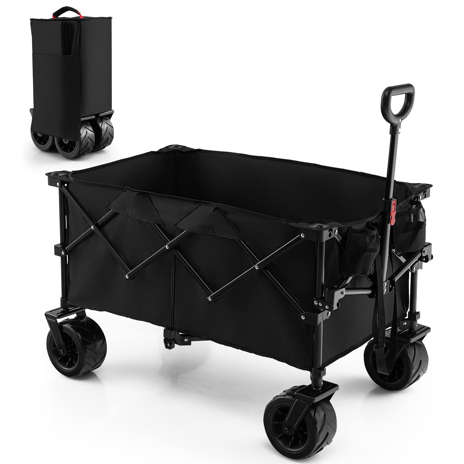 Collapsible Wagon Cart, Foldable Heavy Duty Utility Wagon with Adjustable Handle