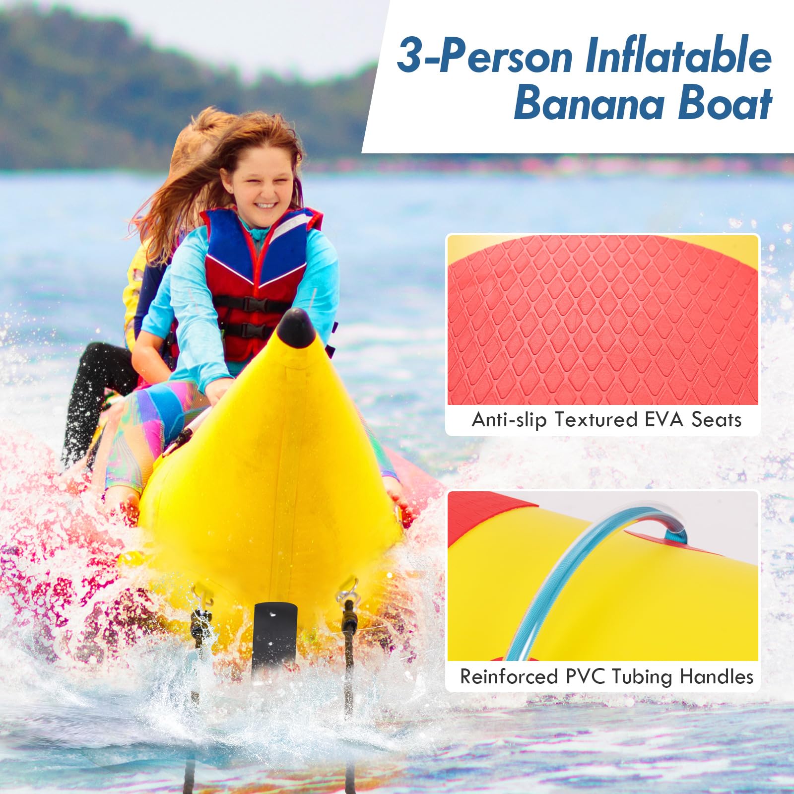 Inflatable Towable Tubes for Boating, 1-3 Rider Hot Dog Tube w/Electric Air Pump, Carrying Bag