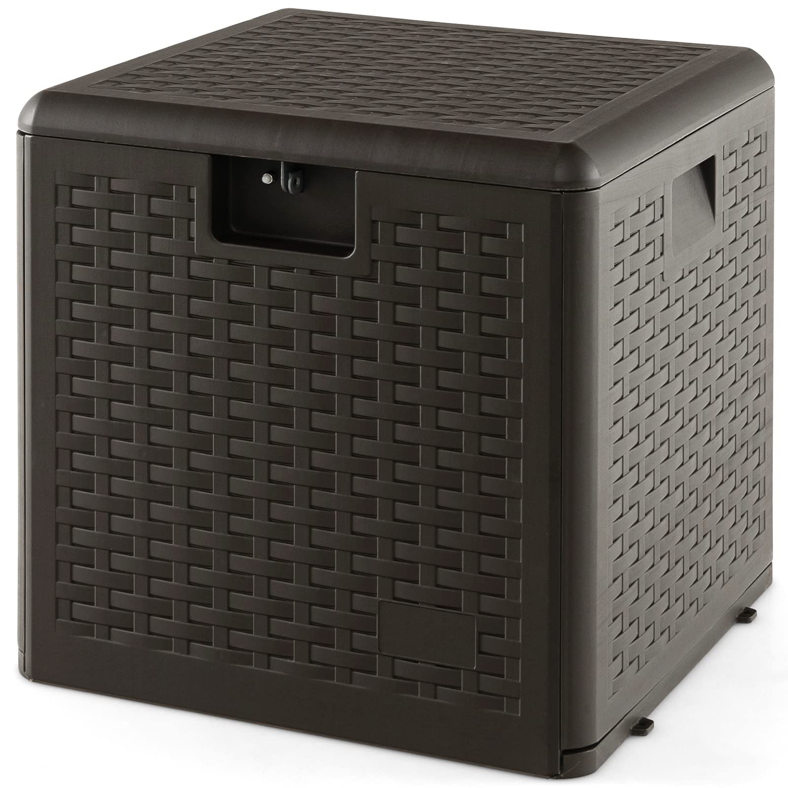 Outdoor Storage Box, 31 73 100 Gallon Waterproof Resin Patio Storage Box with Lockable Lid, Side Handle for Pillows, Cushions