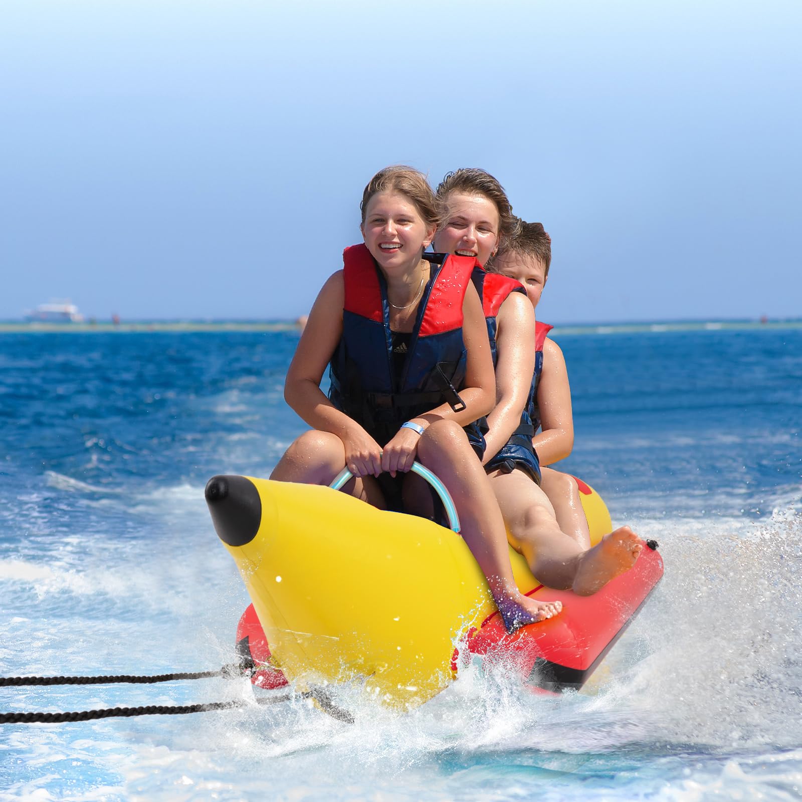 Inflatable Towable Tubes for Boating, 1-3 Rider Hot Dog Tube w/Electric Air Pump, Carrying Bag