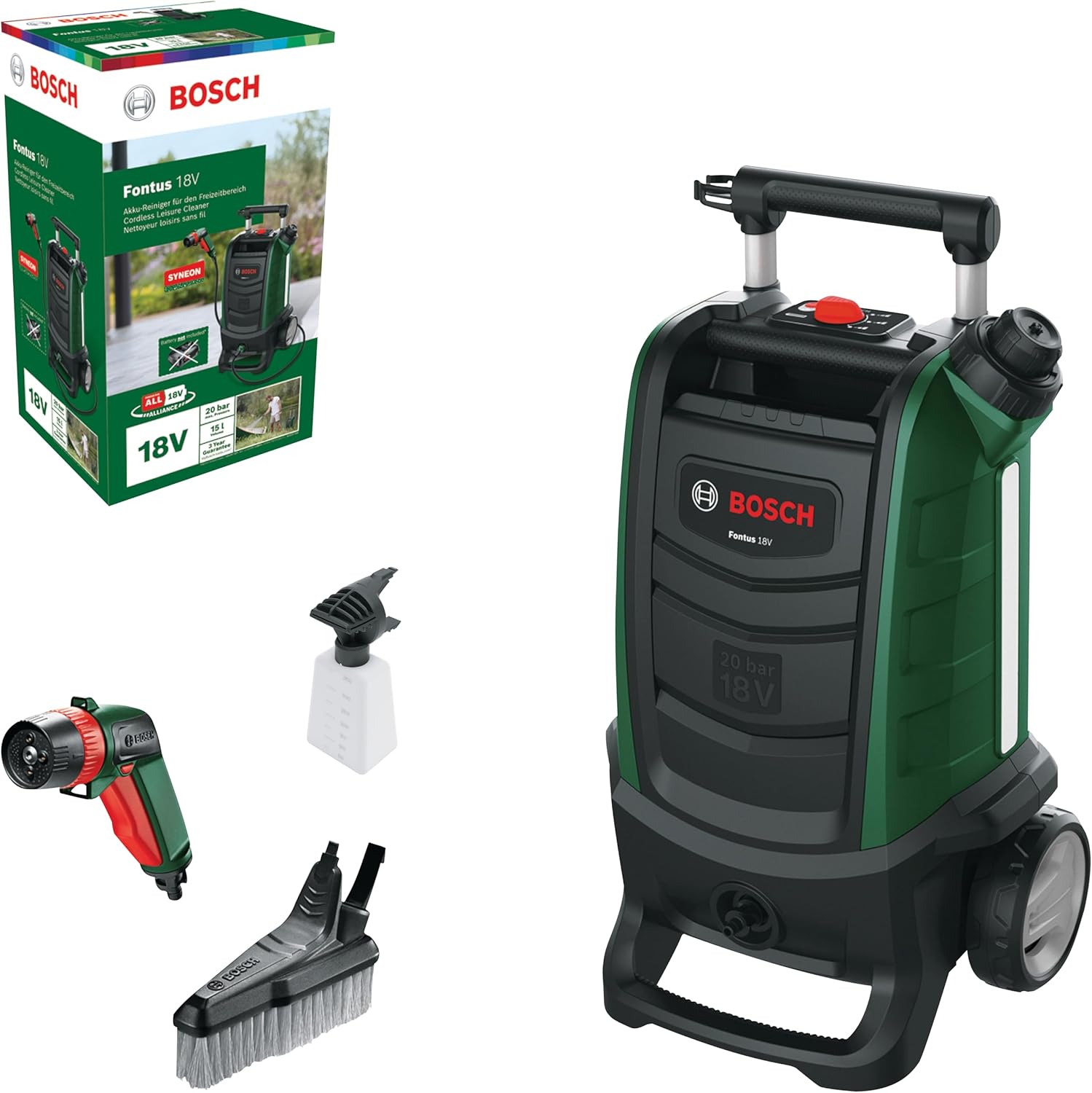 Bosch 18V Cordless Pressure Washer Without Battery, Outdoor Cleaner 290 PSI 15L (Fontus Gen 2)