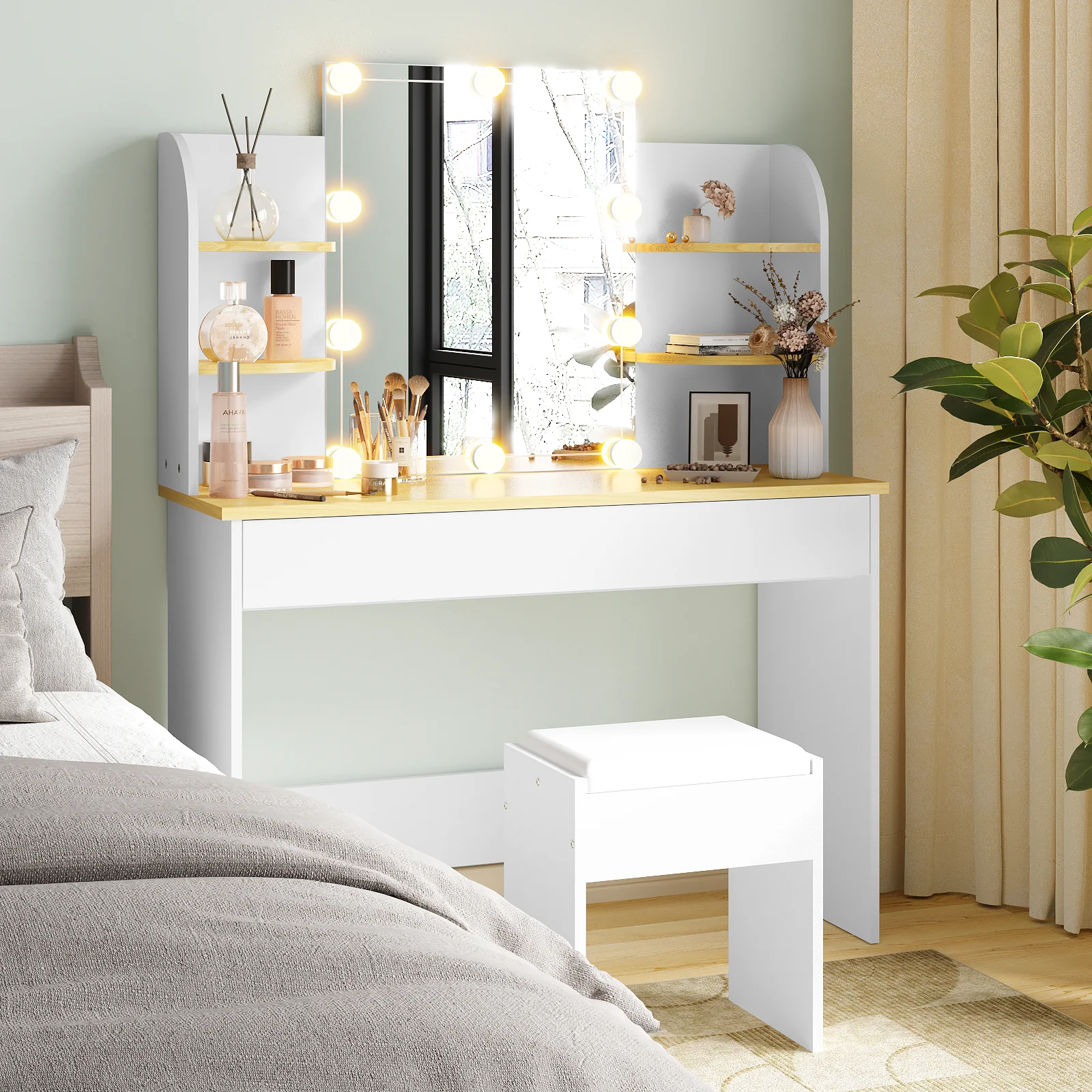 Dressing Table Stool Set 10 LED Bulbs Vanity Desk
