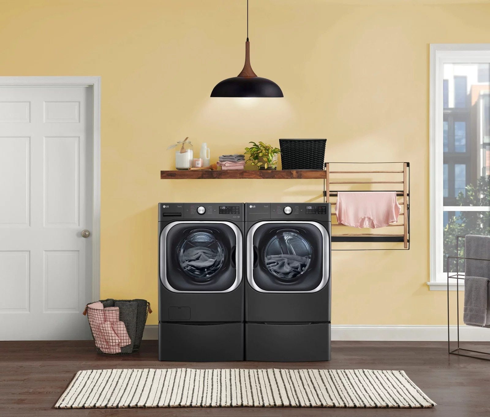 LG �C SideKick 1.0 Cu. Ft. High-Efficiency Smart Top Load Pedestal Washer with 3-Motion Technology �C Black steel