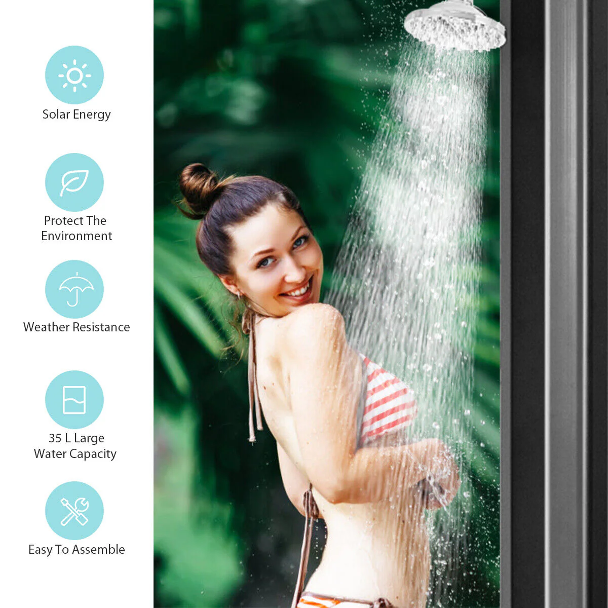2.2 M 35 L Outdoor Solar Heated Shower 2-Section W/360�� Head & Foot Shower