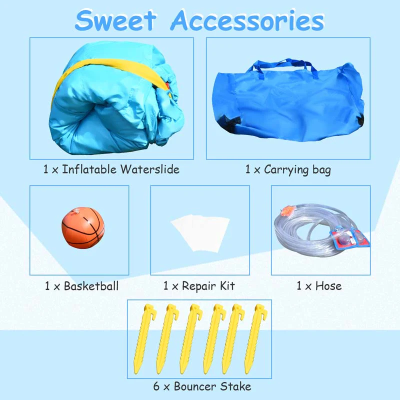 6-in-1 Kids Inflatable Bounce House Water Park with Trampoline, Splash Pool, Climbing Wall, Water Slide & Gun, Basketball Rim