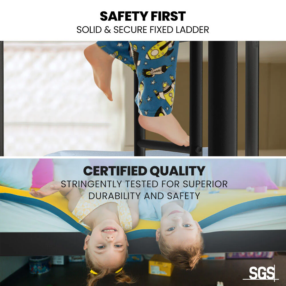 Kingston Slumber 2in1 King Single Metal Bunk Bed Frame, with Modular Design, Dark Matte Grey