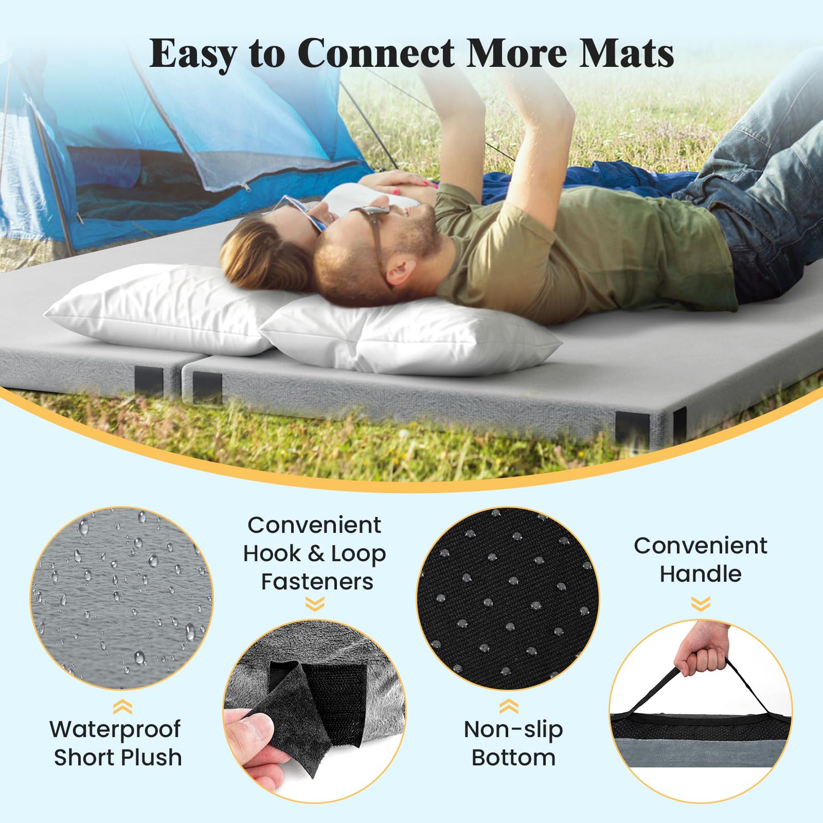 Memory Foam Camping Mattress, Portable Roll up Sleeping Pad w/Anti-Slip Bottom, Travel BagSingle, Larged, 74