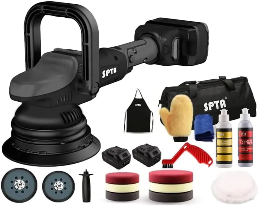 18V Cordless Car Polisher, 15mm Orbit 2000-4800 OPM Portable Buffer Polisher with 7 Variable Speed 2Pcs 4.0Ah Battery, 6 Sponge Pads,2 Wool Pad, Tool Bag for Car Polishing, Waxing