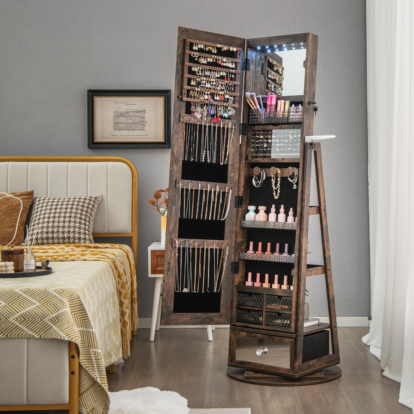 Giantex 360?? Swivel Jewelry Cabinet w/Full-Length Mirror