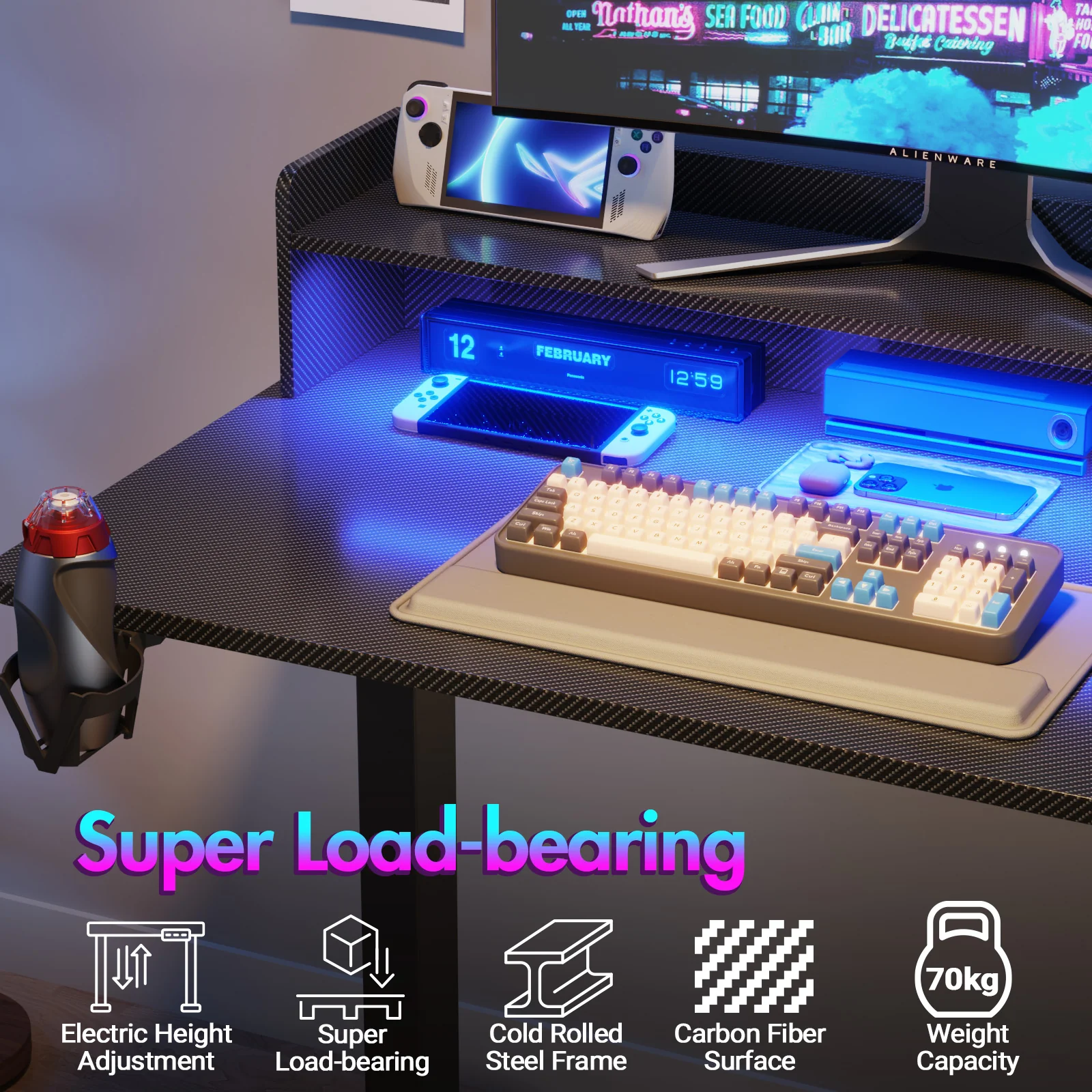 LED RGB Light Electric Standing Desk Black