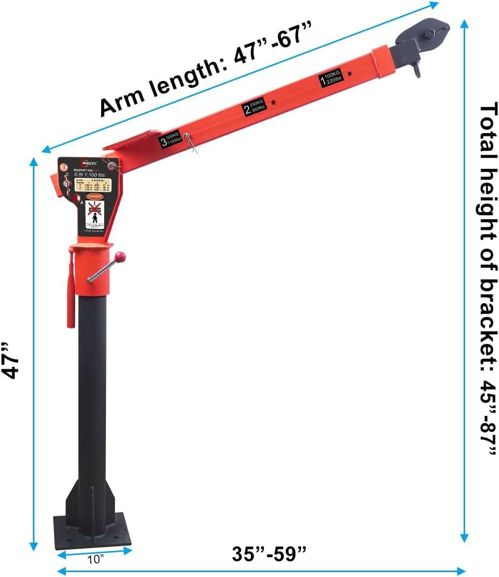 1100lb Folding Dismountable Household Hoist Truck Crane with Electric Hoist (110V) �C 880lb Pulling Force, Jib Cranes for Factory, Warehouse, Construction