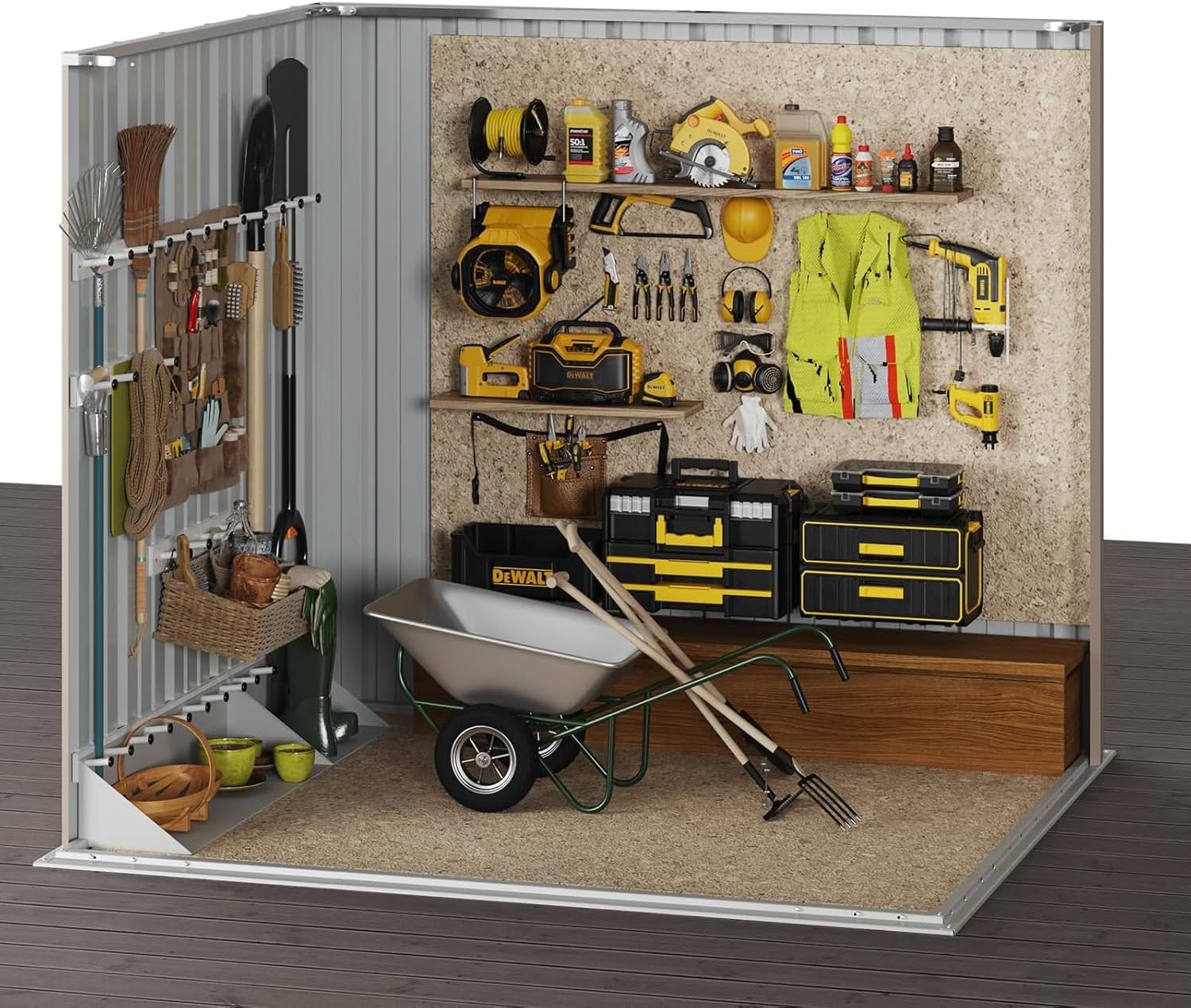 6.2x4 FT Shed Outdoor Storage Shed Metal Garden Shed with Lockable Doors & Slooping Roof Tool Shed Bike Shed for Backyard, Patio, Poolside (Brown)