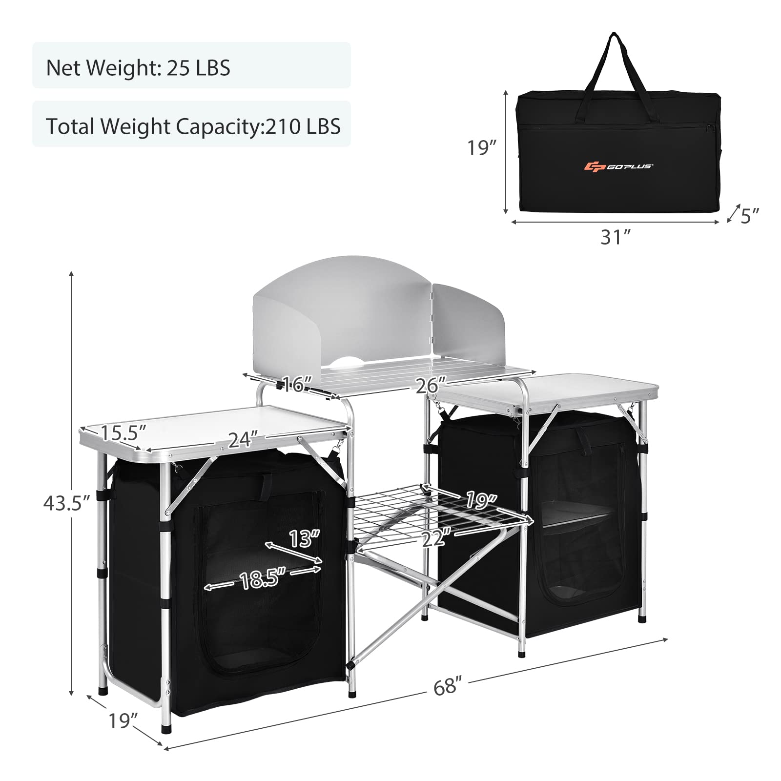 Folding Camping Kitchen Table with Storage