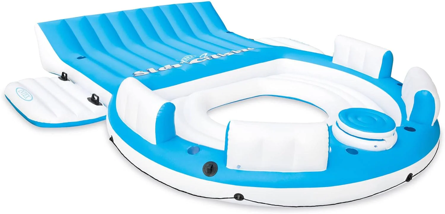 56299EP 145 x 125 x 20 Inch Splash N Chill Inflatable Lake and Pool Relaxation Island Lounger Seat for up to 7 Adults, Blue and White