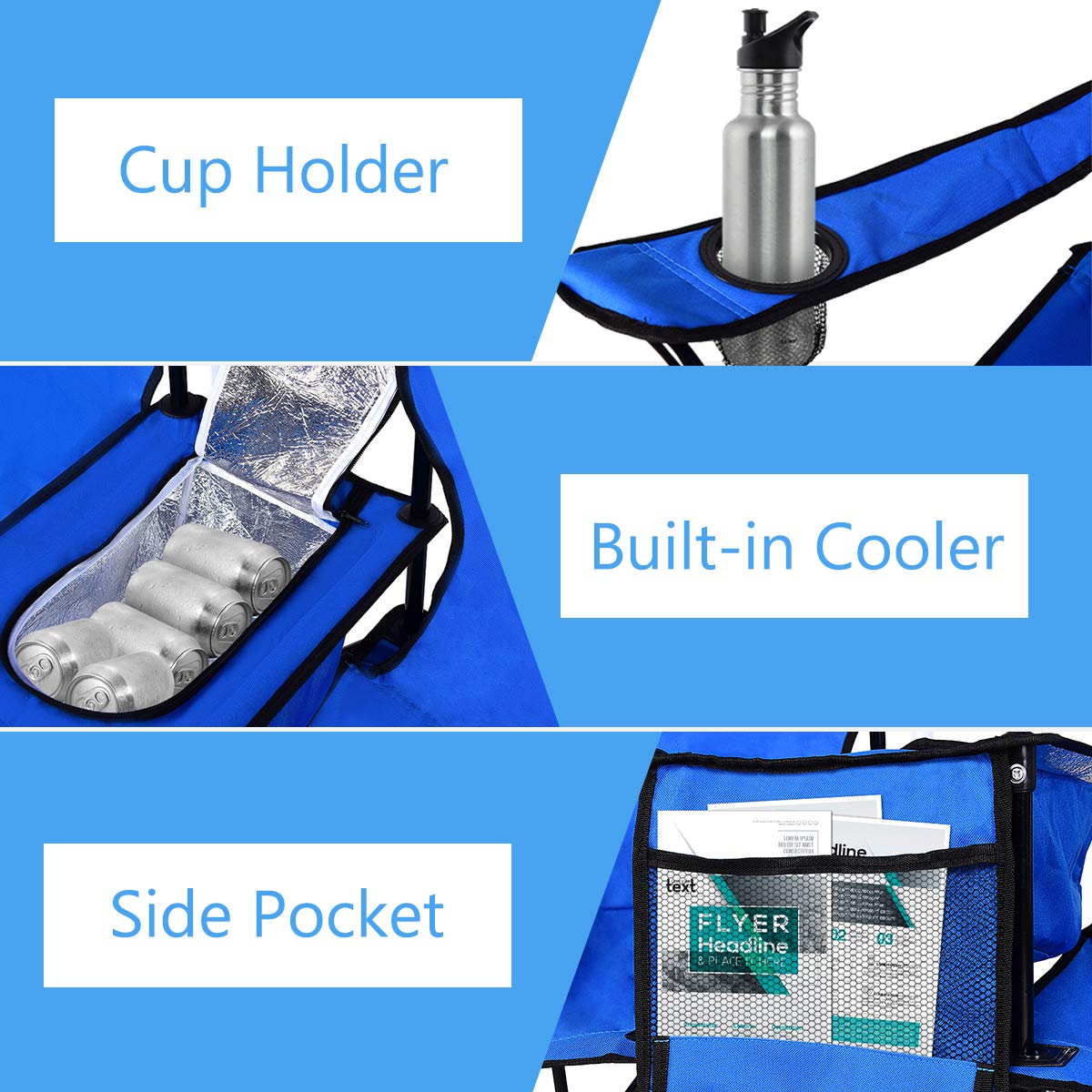 Double Folding Picnic Chairs Umbrella Mini Table Beverage Holder Carrying Bag