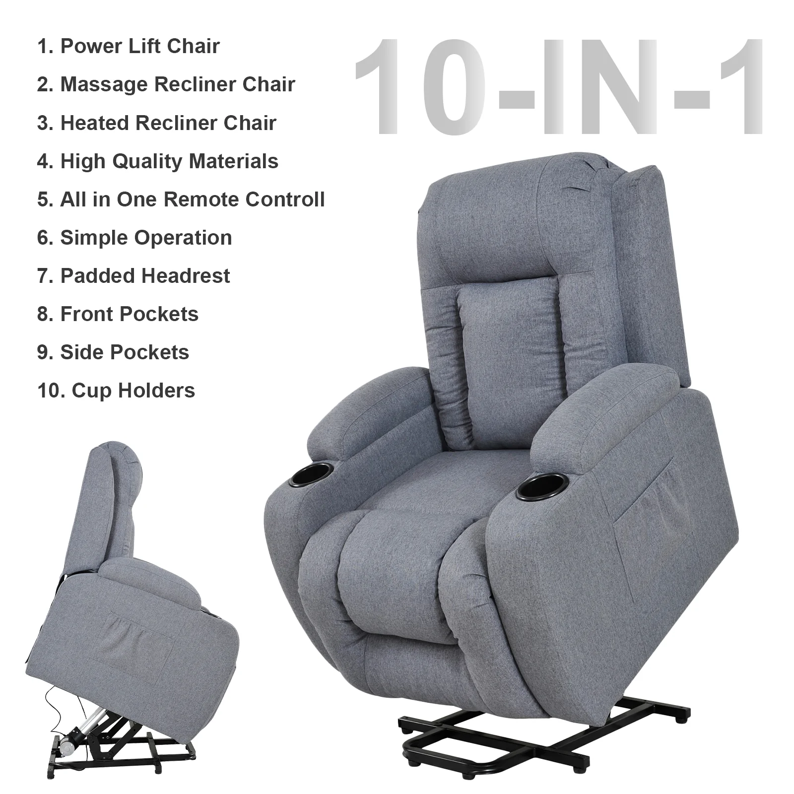 Power Lift Recliner 8 Point Massage Chair Heating