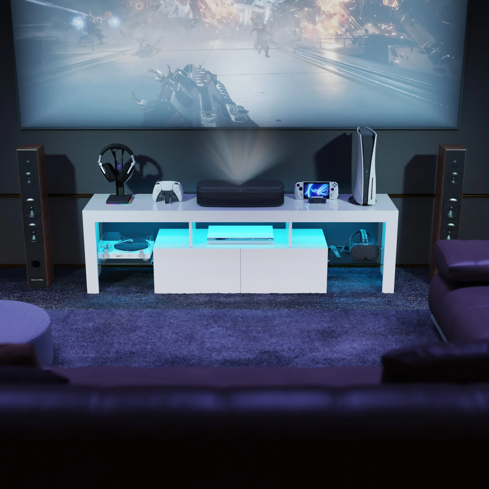 TV Cabinet 160cm RGB LED Entertainment Unit White