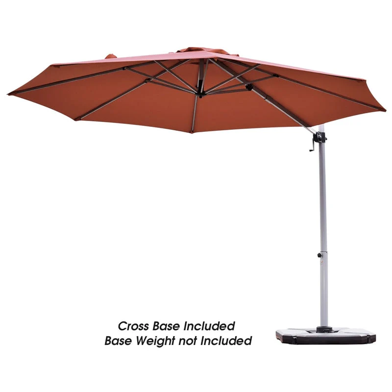 11 FT Patio Offset Cantilever Umbrella 360�� Rotation Tilt with Cross Base & Crank Handle
