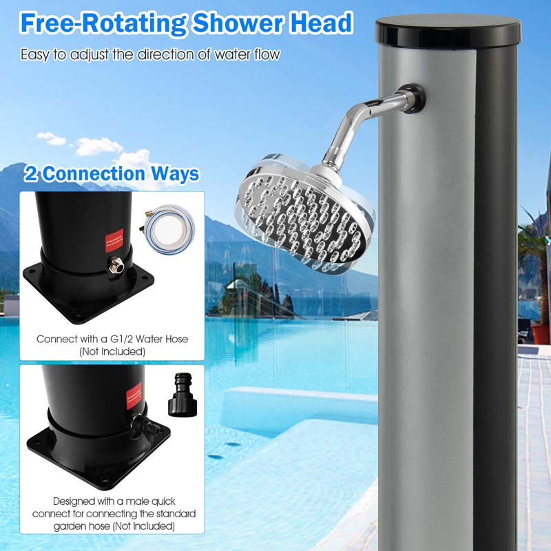 7.2 FT 10 Gallon Solar-Heated Outdoor Shower, 360�� Swivel Shower Head Freestanding Shower for Poolside Beach
