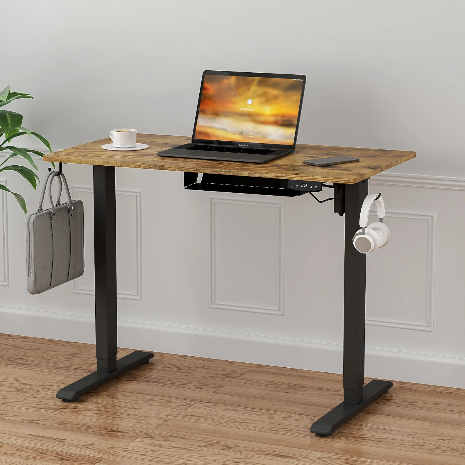 Electric Standing Desk Height Adjustable 100cm Walnut