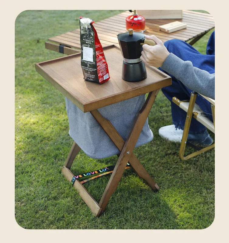 Foldable Wooden Laundry Cart with Detachable Fabric Storage Bag �C Walnut Color 45x37x53cm