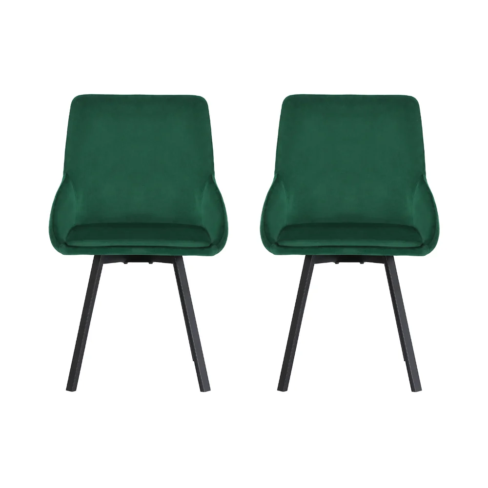 Artiss Dining Chairs Set of 2 Velvet Swivel Base Green