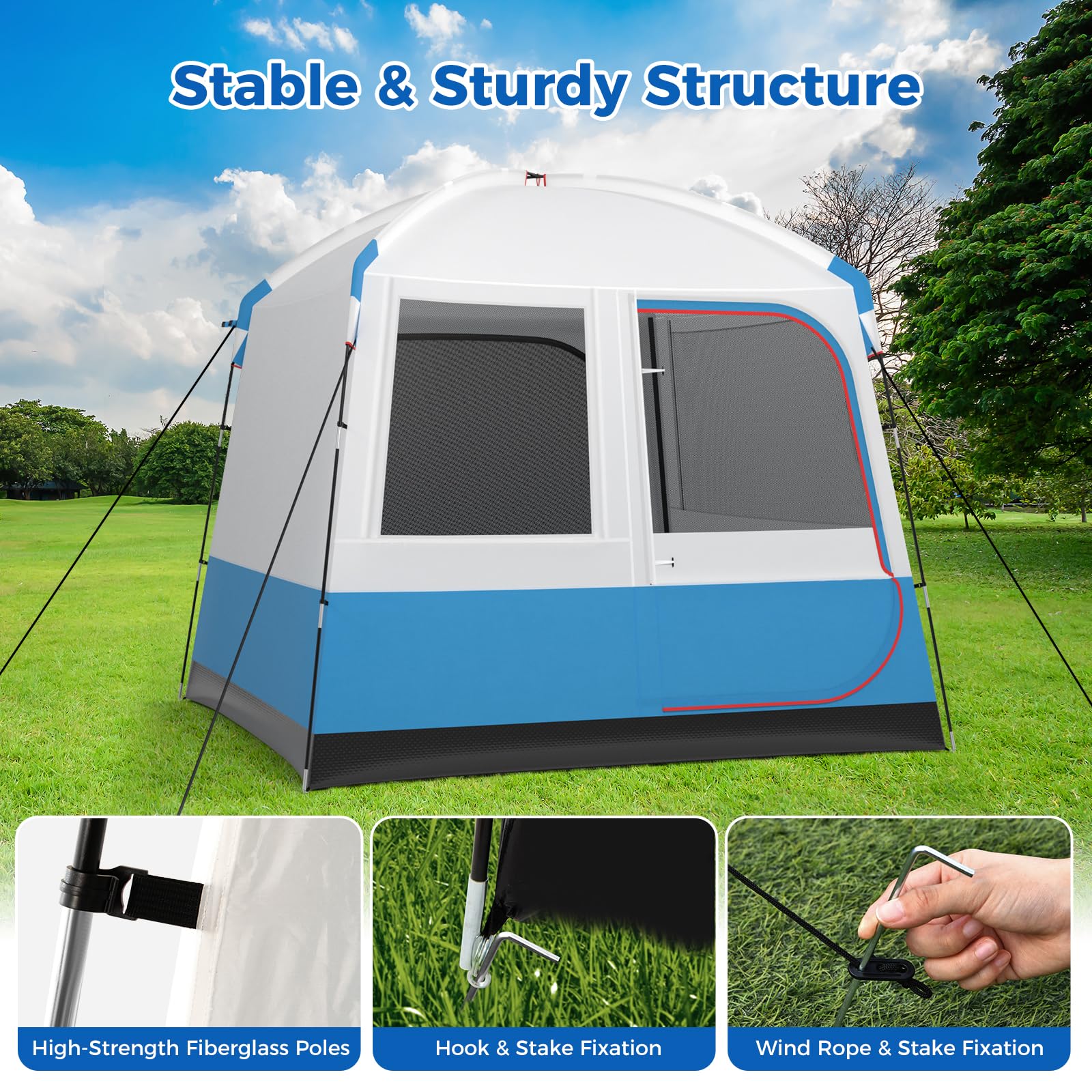 Camping Tent for 3-5 People, Portable Cabin Shelter w/Large Double-Layer Mesh Front Door