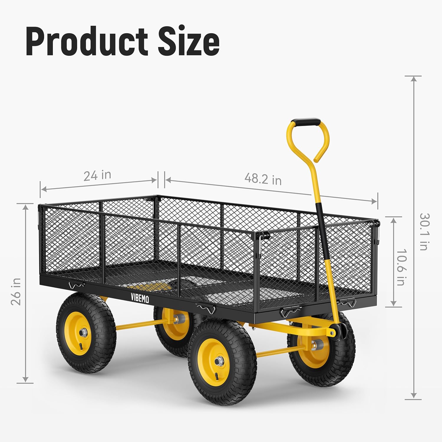 Steel Garden Cart, 2-in-1 1400 lbs Heavy Duty Utility Wagon, with Removable Mesh Sides to Convert into Flatbed, 240?? U-Turn 13