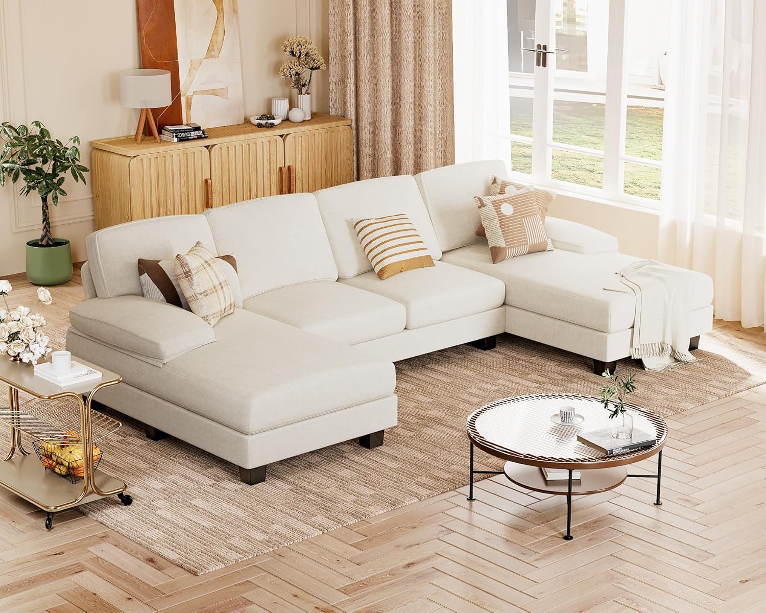 Sectional Couches for Living Room, U Shaped Couch with Chenille Fabric, 4 Seat Modern Sofa with Removable Pillows for Apartment and Small Space (Fabric, Grey)