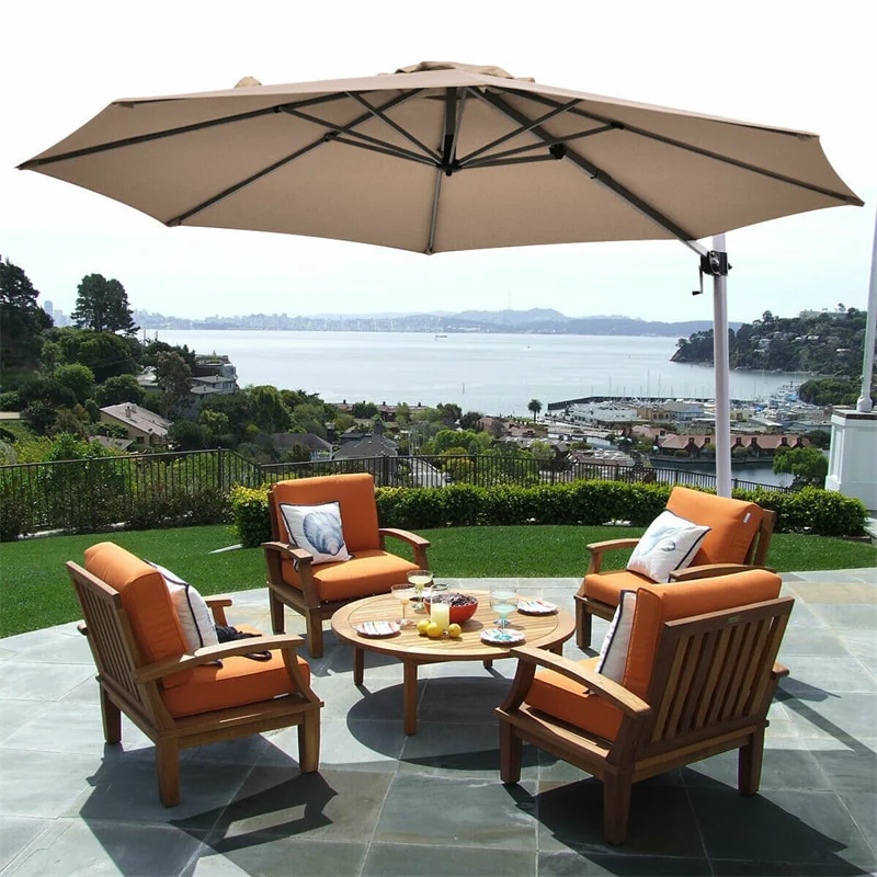 11 FT Patio Offset Cantilever Umbrella 360�� Rotation Tilt with Cross Base & Crank Handle