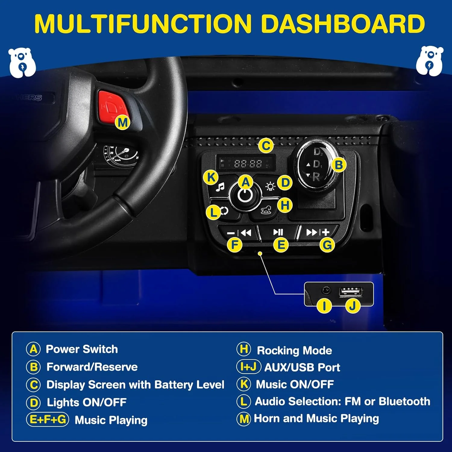 L8 Ride On Car, 2 Seater, 12V Kids Electric Car w/Remote Control, 4-Wheel Suspension, Bluetooth Speaker, Multi Music Modes, 3 Speeds, LED Lights, Xmas & Birthday Gift Ideas for Kids Ages 3+