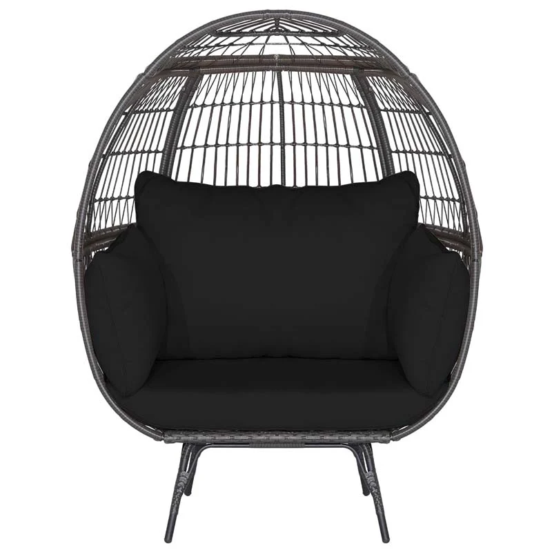 Oversized Wicker Egg Chair with 4 Cushions, Steel Frame Basket Chair Indoor Outdoor Patio Lounge Chair