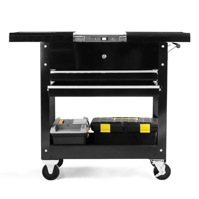 Portable Rolling Tool Cart 2-Drawer Tool Storage Cabinet Metal Toolbox Organizer with Slide Top