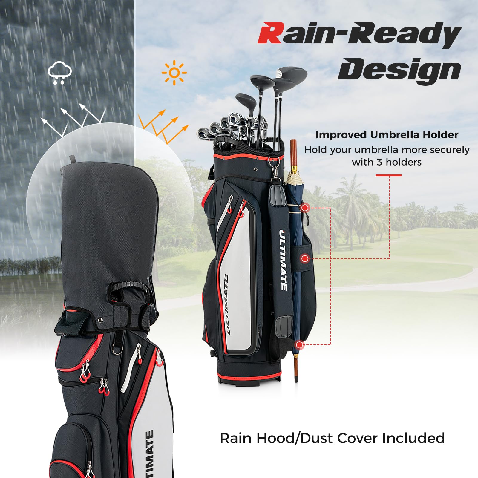 Golf Cart Bag with 14-Way Dividers, Lightweight Portable Golf Club Bag
