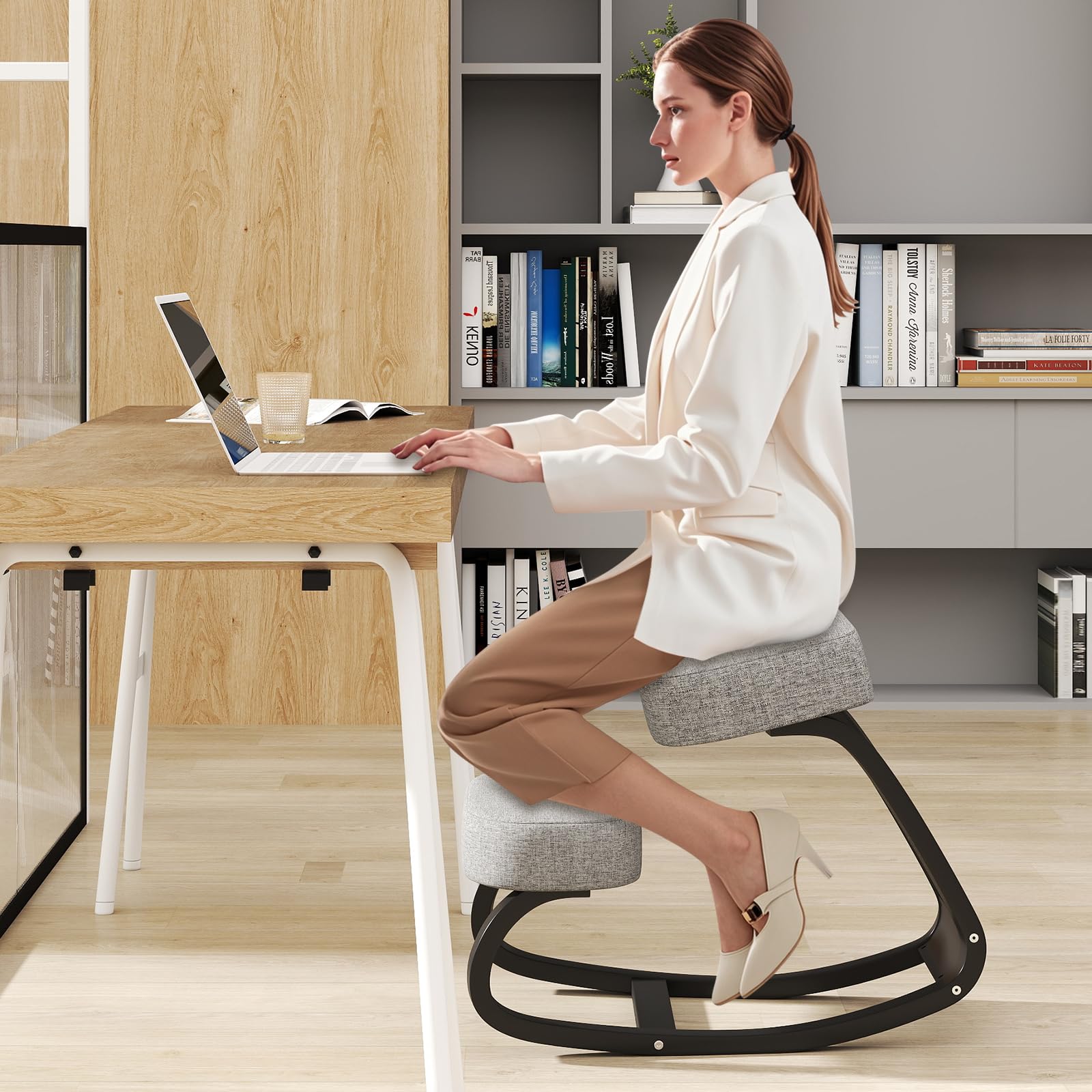 Ergonomic Kneeling Chair, Rocking Upright Posture Chair with Soft Seat & Knee Pads, Gray and Black