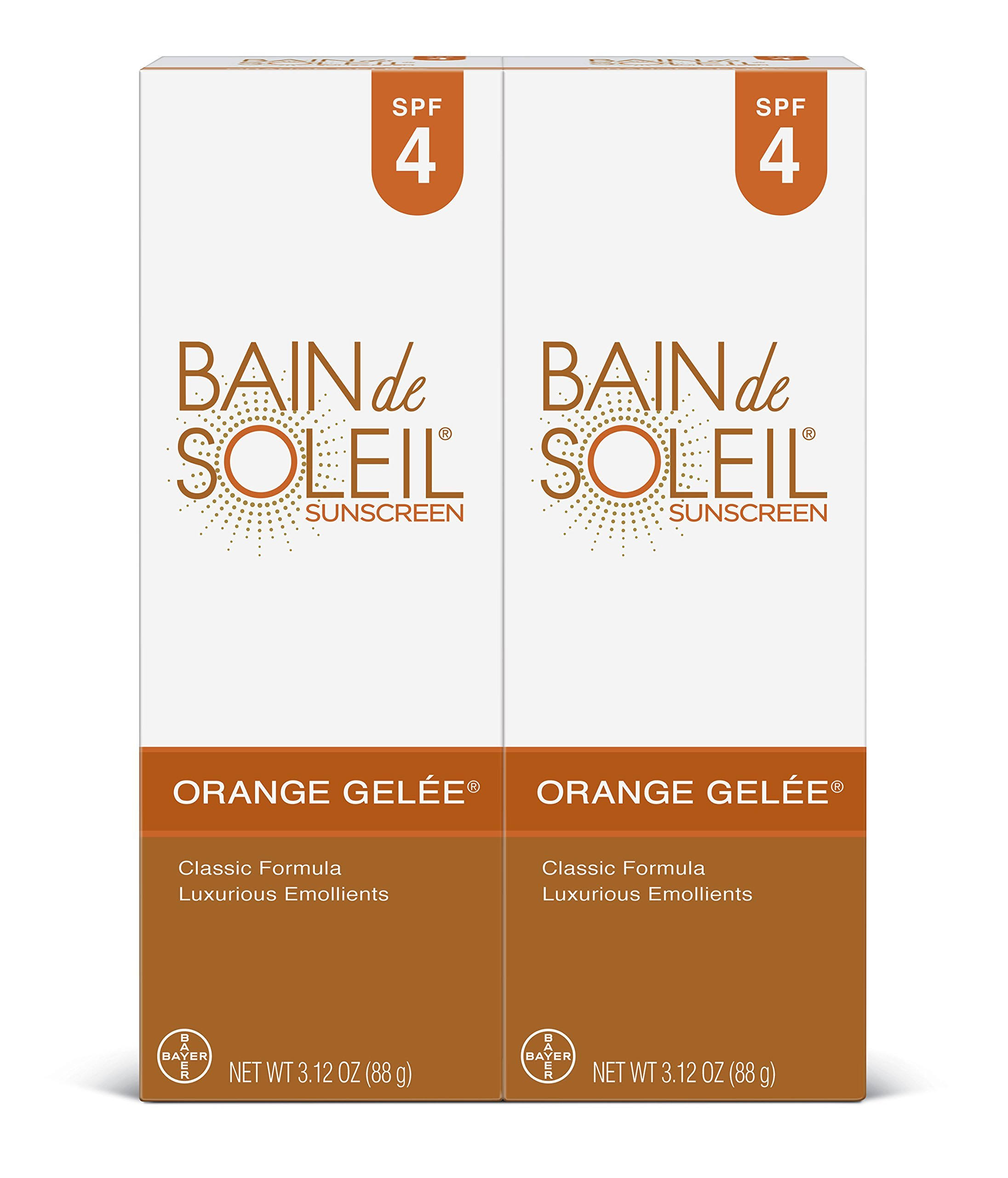 Bain de Soleil Orange Gelee Sunscreen SPF 4, 3.12 oz, Pack of 4 ?C Moisturizing UVA/UVB Protection, Exotic Fragrance