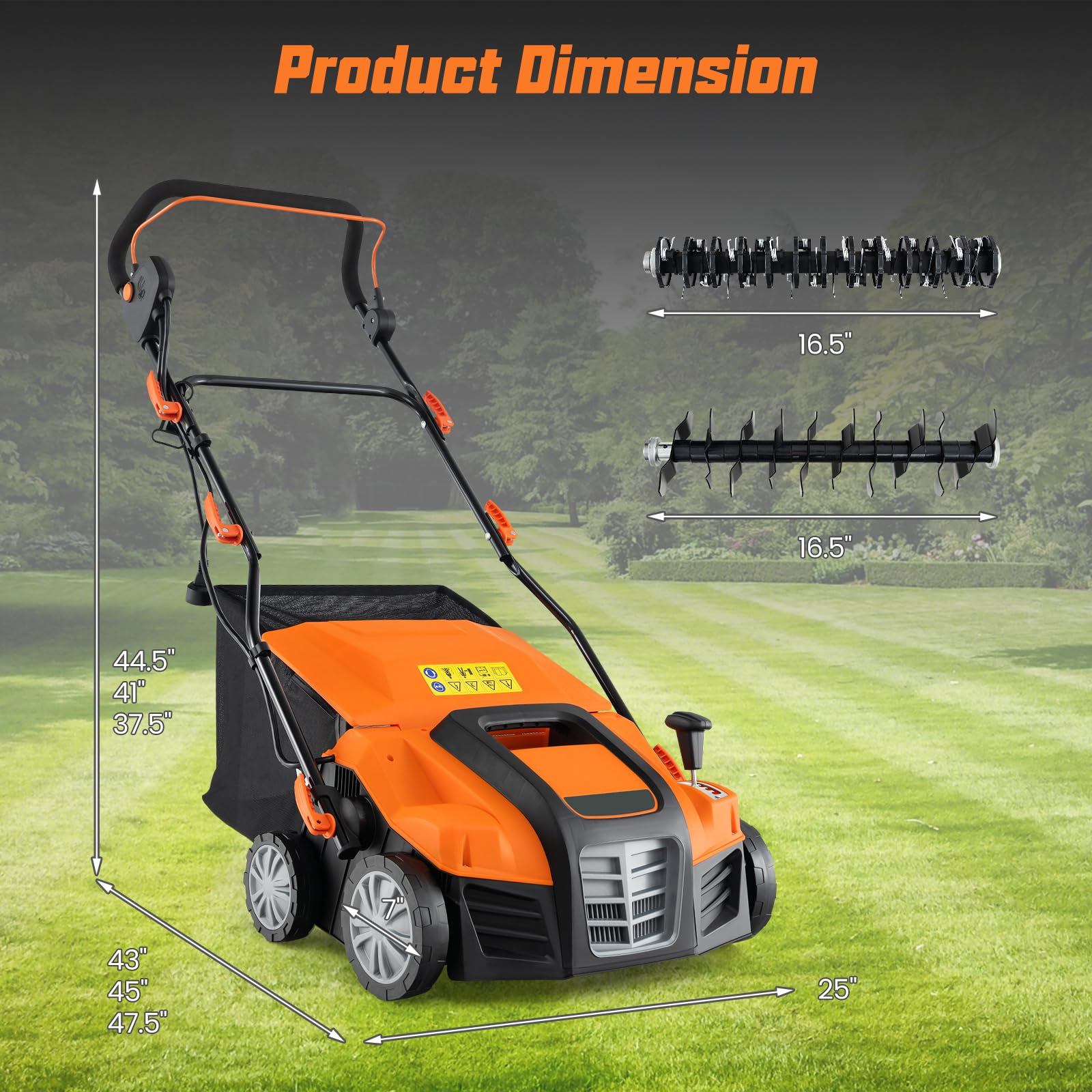 2-in-1 Scarifier and Lawn Dethatcher, 16-Inch 15A Corded Electric Dethatcher w/ 14.5-Gal Collection Bag